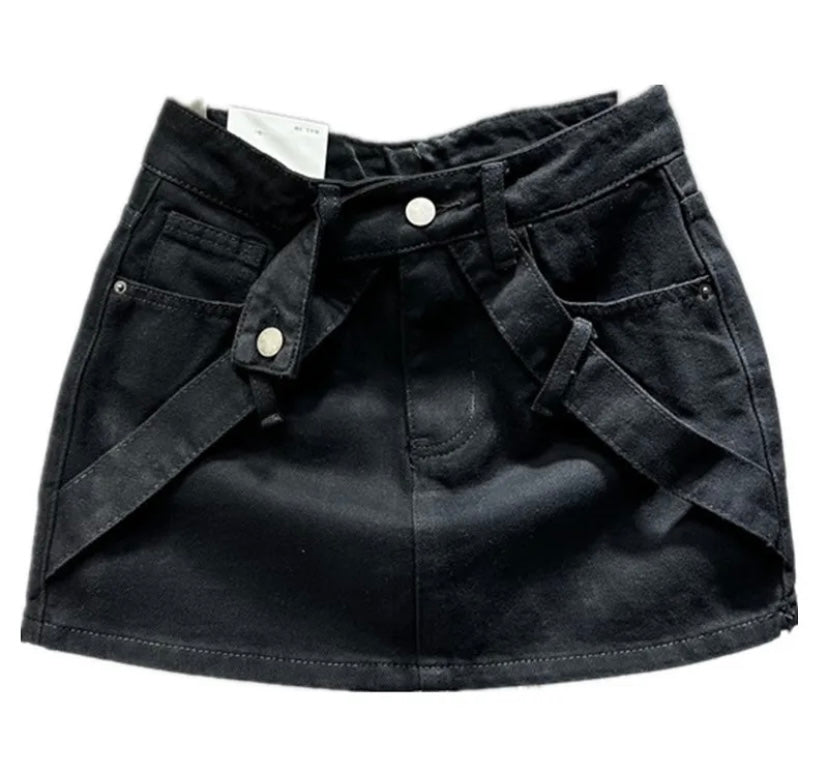 Women Fashion Criss Cross Strap Denim Skirt