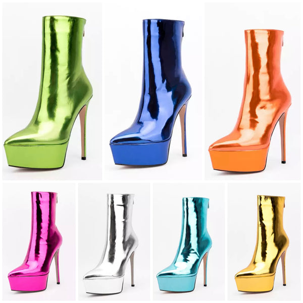 Women Fashion Pointed Toe Platform PU Ankle Boots