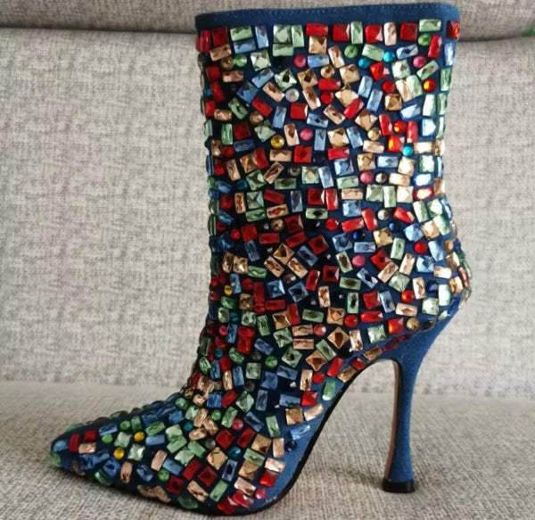 Women Colorful Crystal High Heel Fashion Ankle Boots