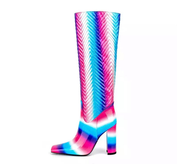 Women Fashion Multicolored Knee High Boots