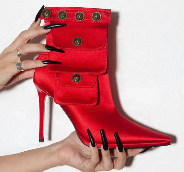 Women Fashion Buckled Pocket High Heel Ankle Boots