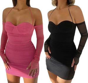 Women Sexy Halter Full Sleeve Dress