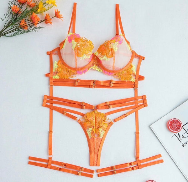 Women Sexy Mesh Floral Lingerie Set