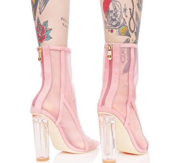 Women Fashion Mesh Transparent Heel Ankle Boots