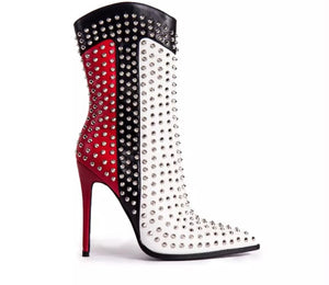 Women Fashion Color-Block Rivet Ankle Boots