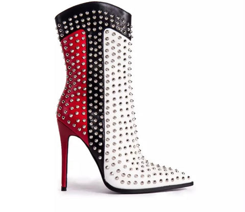 Women Fashion Color-Block Rivet Ankle Boots