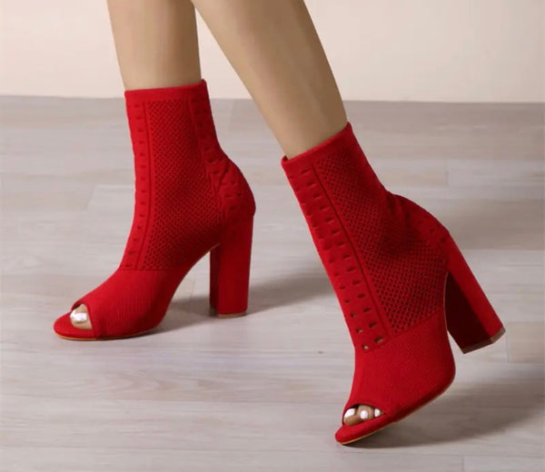Women Open Toe Fashion Square Heel Ankle Boots