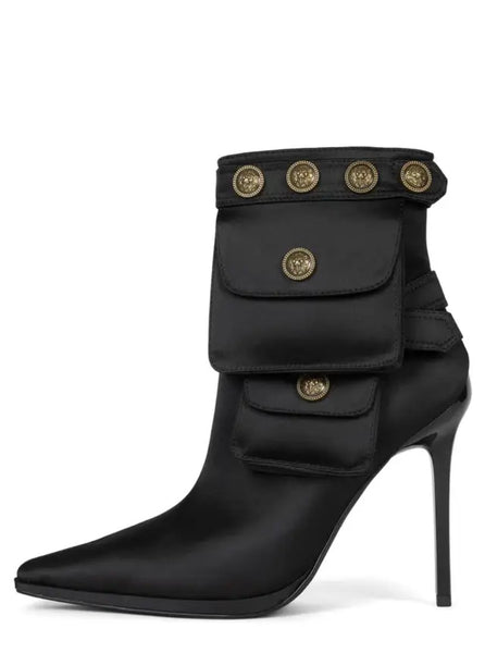 Women Fashion Buckled Pocket High Heel Ankle Boots
