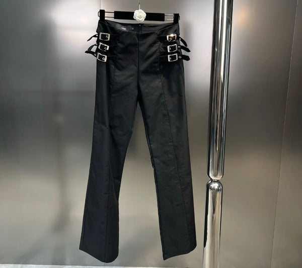 Women Sexy Buckled Strapless Crop Two Piece Pant Set