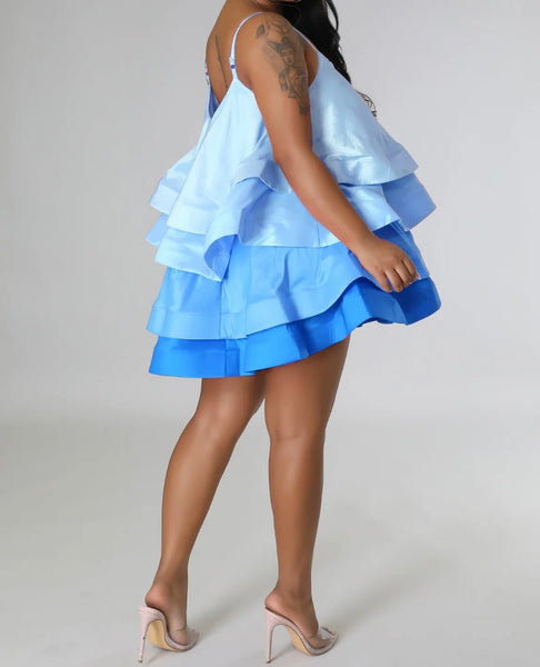 Women Sexy Sleeveless Color Patchwork Ruffled Dress
