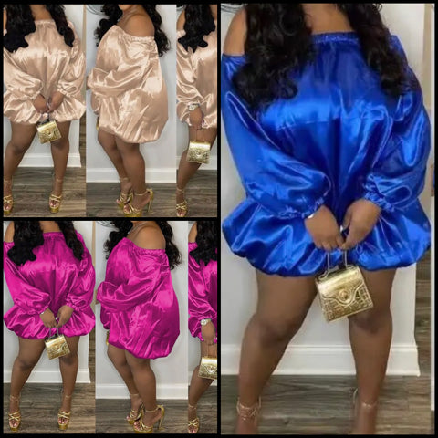Women Sexy Satin Off The Shoulder Full Sleeve Dress