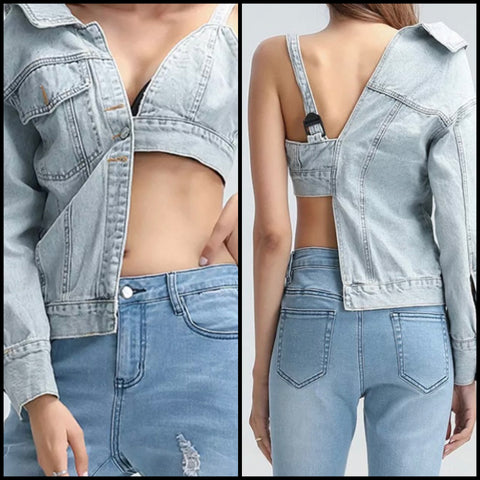 Women Fashion One Shoulder Denim Jacket