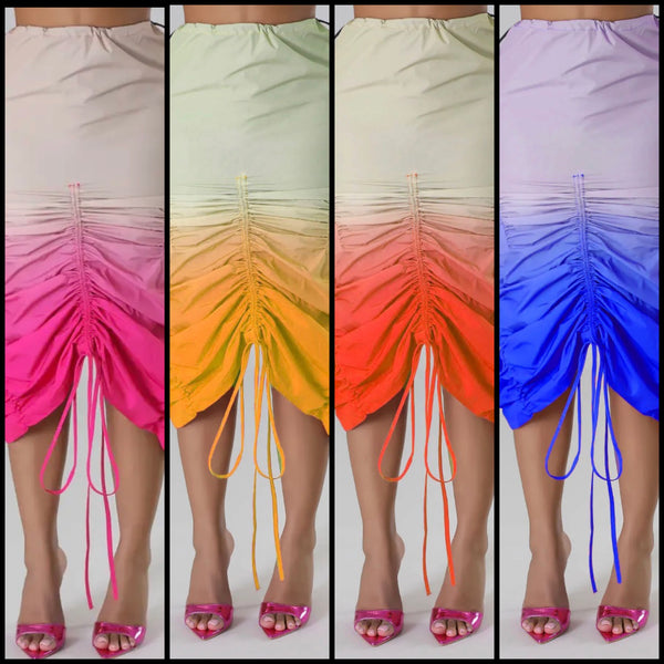 Women Gradient Drawstring Sexy Fashion Skirt