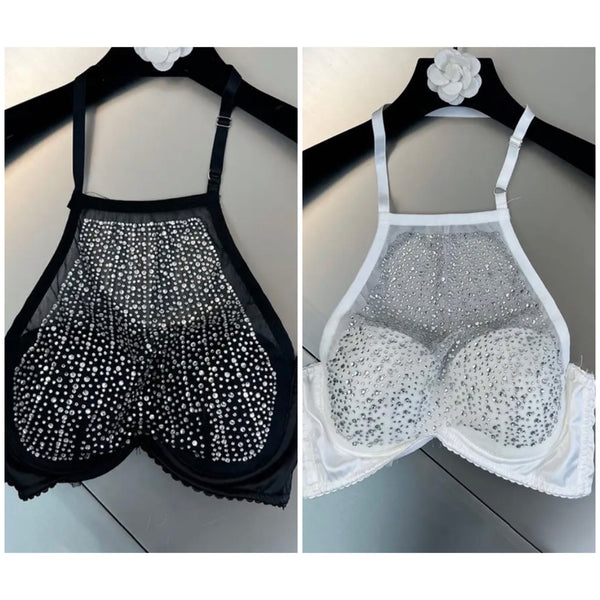 Women Halter Bling Mesh Sexy Crop Top