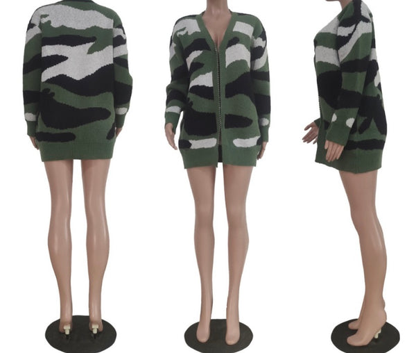 Women Camouflage Cardigan Fashion Top