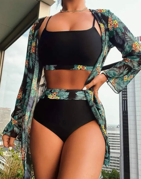 Women Printed Sexy Bikini Cover Up Set