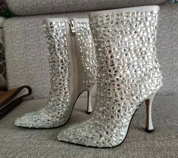 Women Colorful Crystal High Heel Fashion Ankle Boots