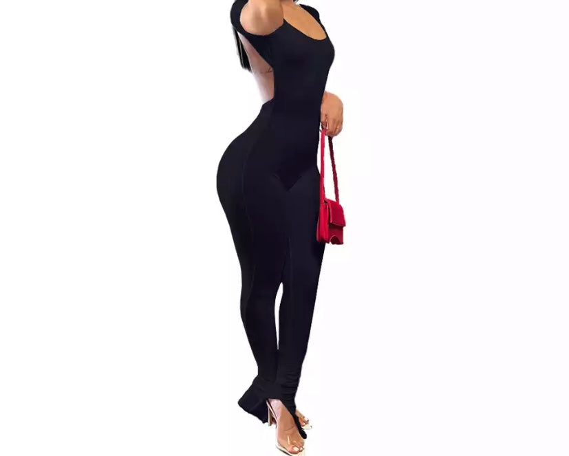 Women Sexy Solid Color Backless Jumpsuit