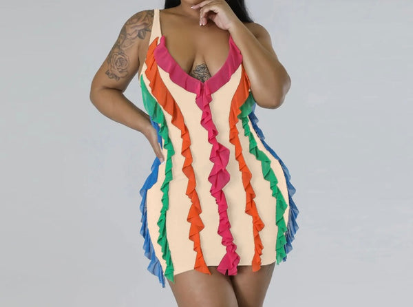 Women Sleeveless Multicolored Ruffled Sexy Dress