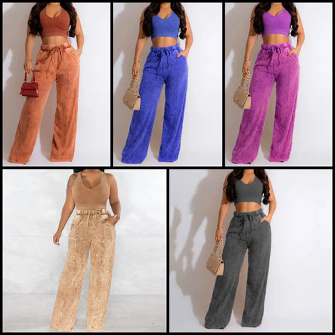 Women Sleeveless Crop Fashion Two Piece Drawstring Pant Set