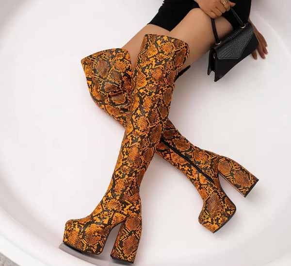 Women Fashion Animal Print Platform Over The Knee Boots