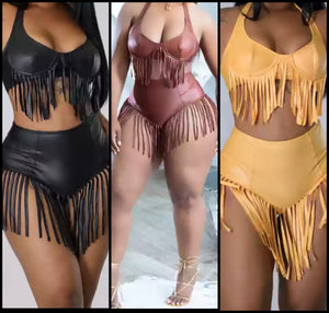 Women Sexy Faux Leather Tassel Bikini