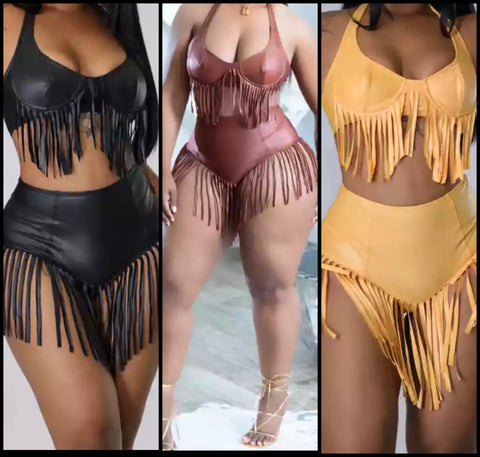 Women Sexy Faux Leather Tassel Bikini