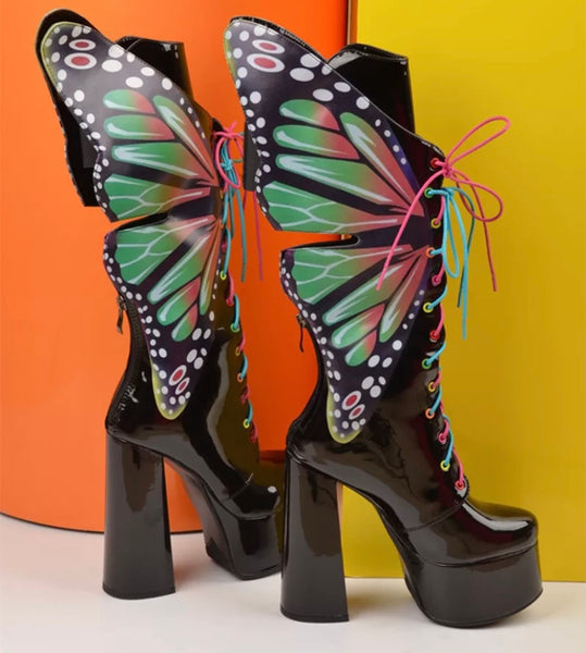 Women Platform Colorful Butterfly Boots