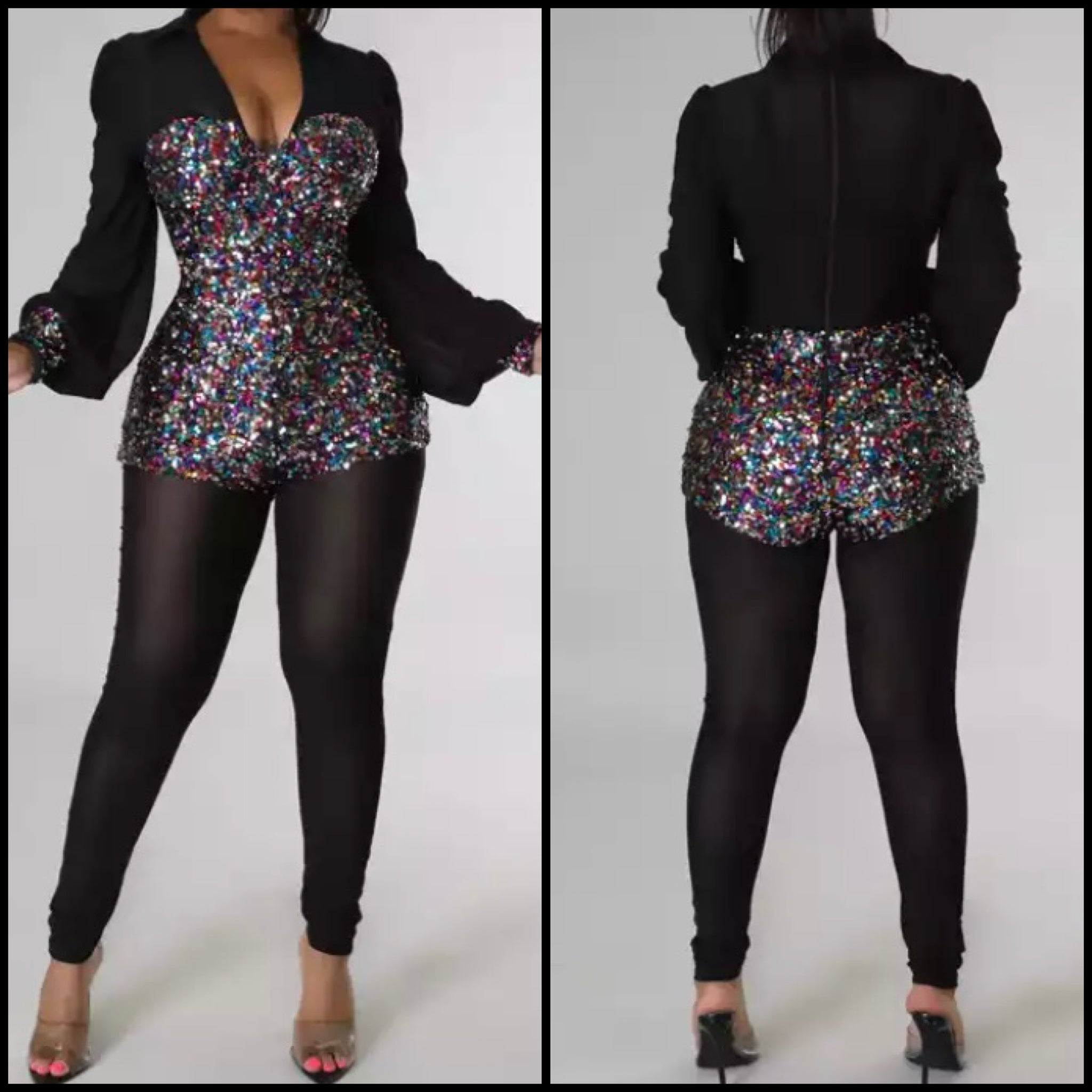 Women Full Sleeve Fashion Sequins Patchwork Jumpsuit