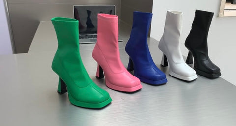 Women Square Toe Solid Color Fashion Ankle Boots