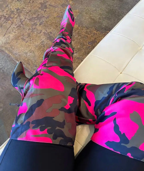 Women Pocket Camouflage Fashion Over The Knee Boots