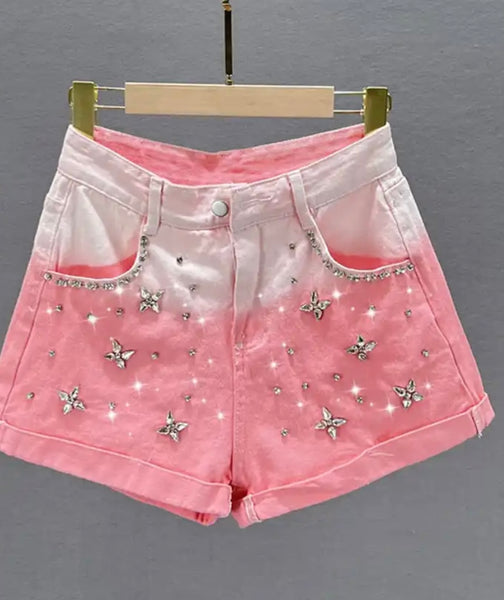 Women Fashion Gradient Bling Denim Shorts