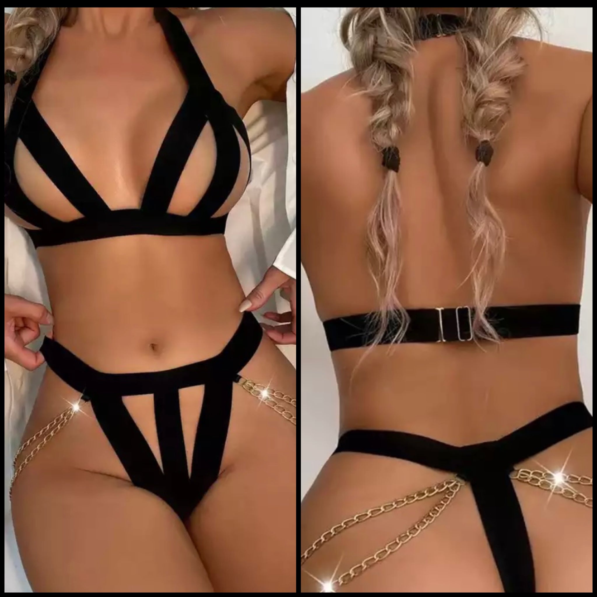 Women Sexy Hollow Out Chain Lingerie Set