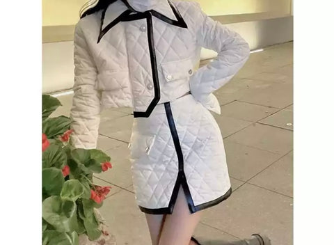 Women Button Up Jacket Two Piece Skirt Set