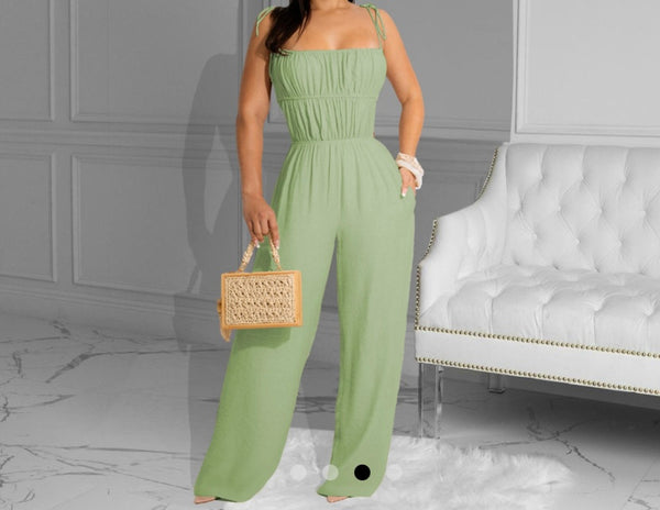 Women Sleeveless Solid Color Fashion Wide Leg Jumpsuit