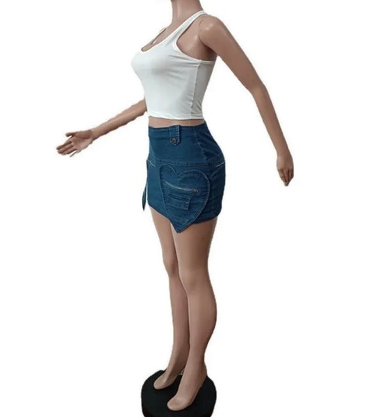 Women Fashion Heart Denim Skirt