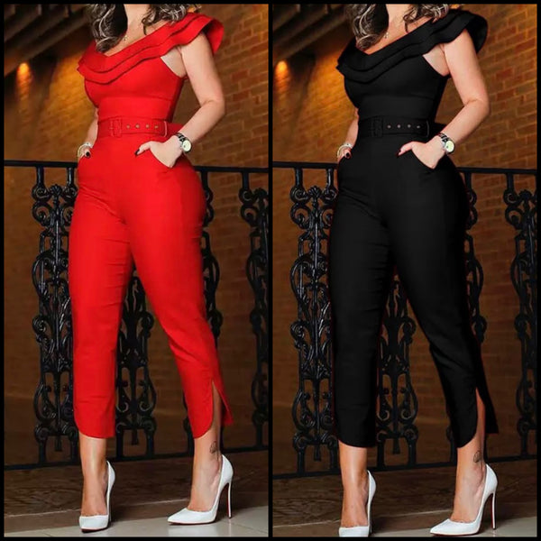 Women Sexy Pocket Solid Color Sleeveless Jumpsuit